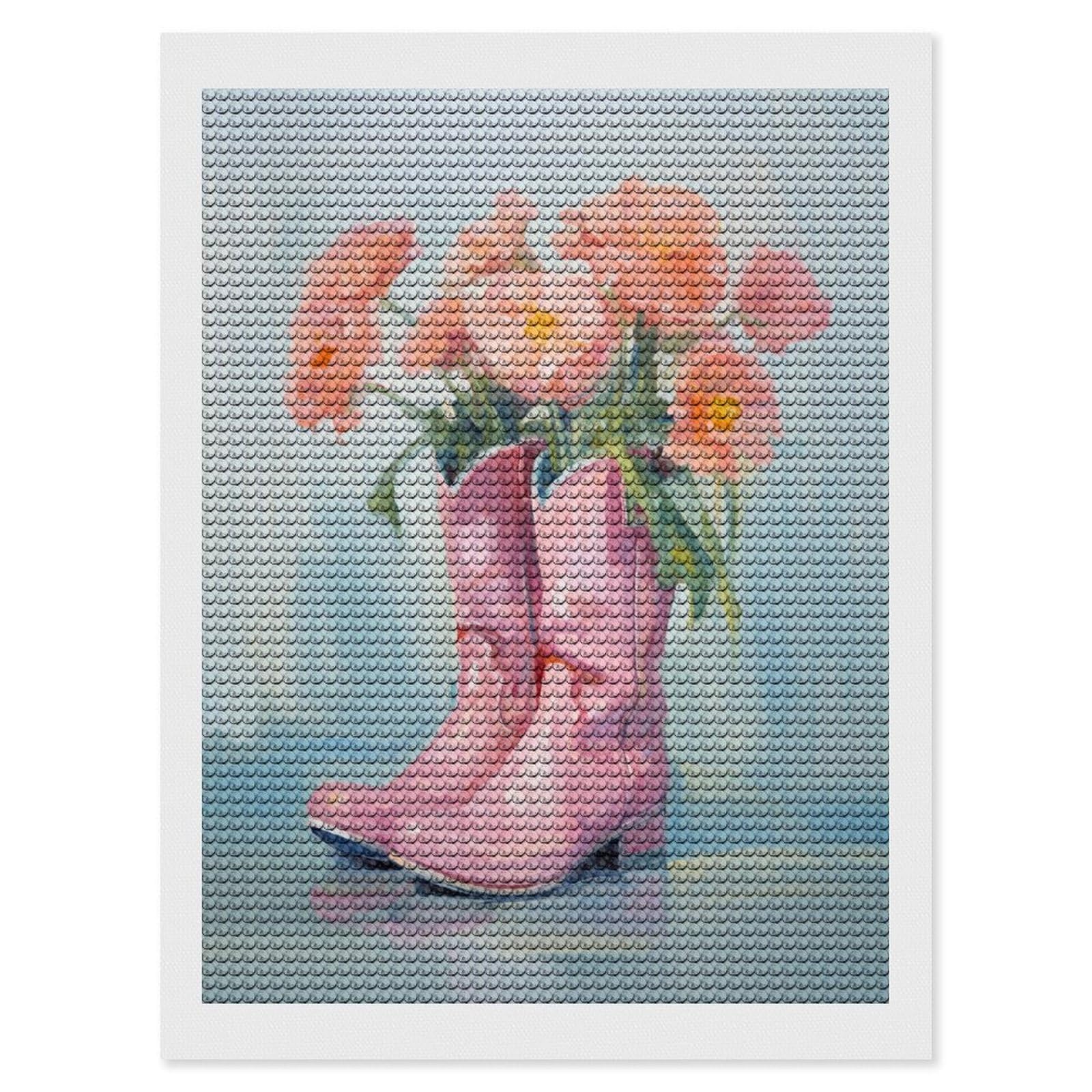 Amazon.com: Pink Cowgirl Boots with Flowers Diamond Drawing Art